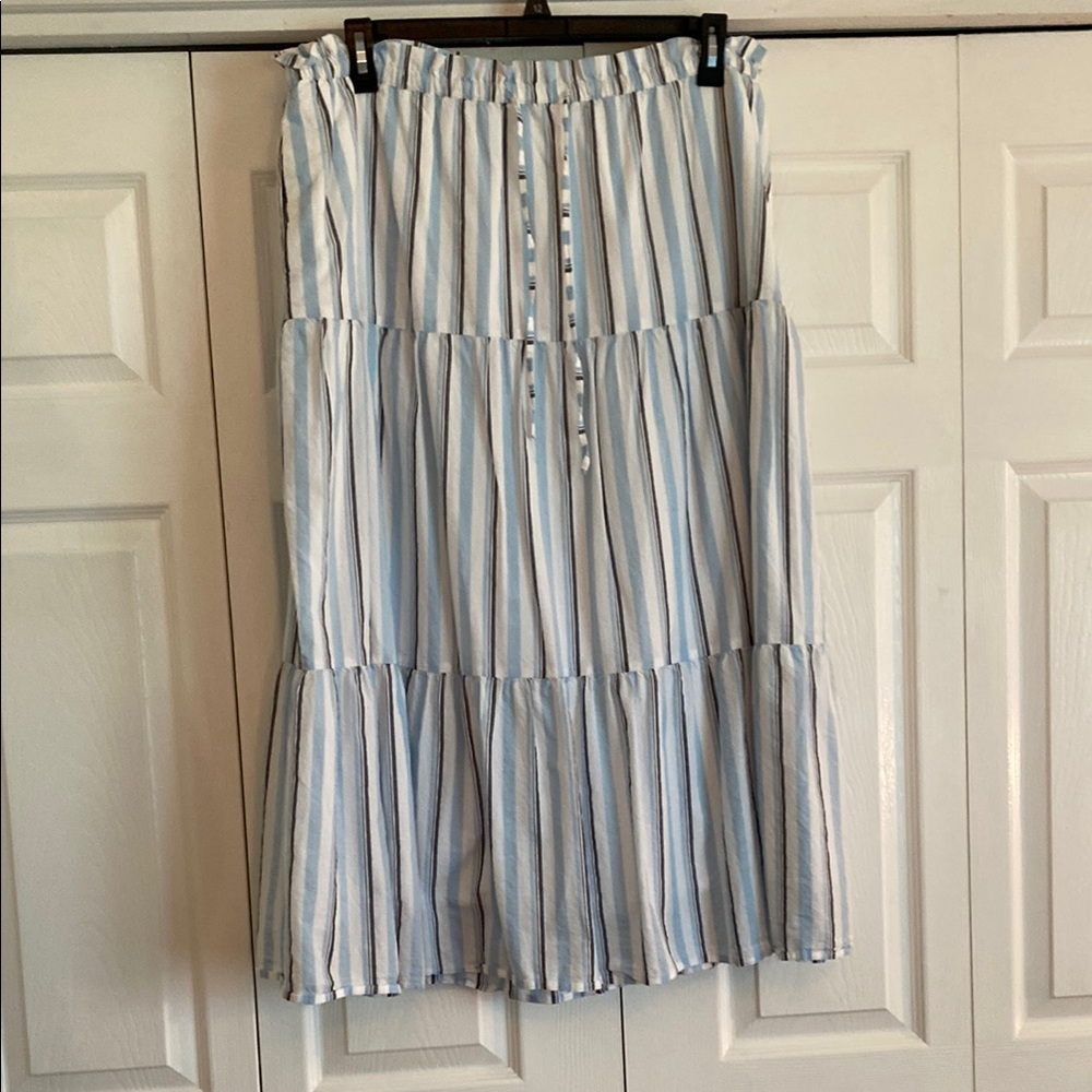 J. Crew Blue and White Smocked Tiered Midi Skirt